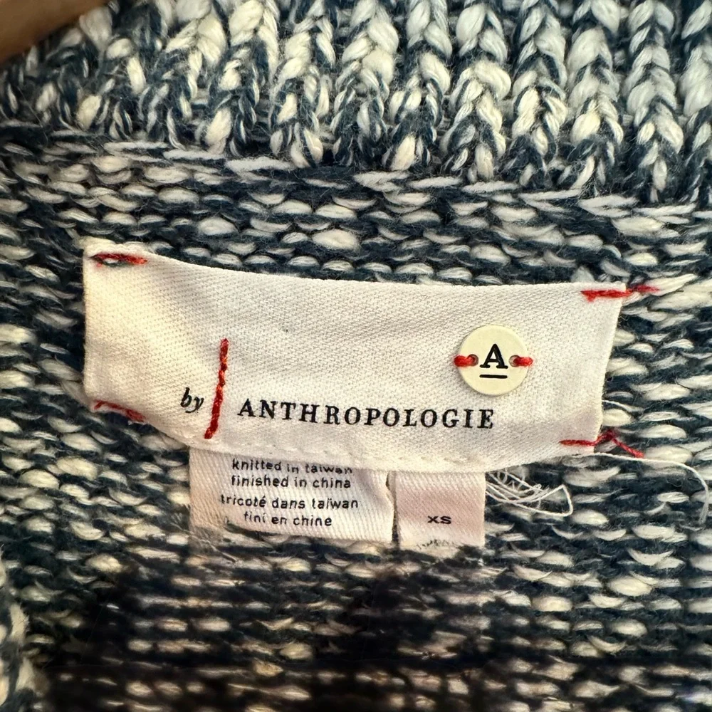 Anthropologie Carlotta Collared Marled Cotton Knit Sweater Blue Cream Size XS